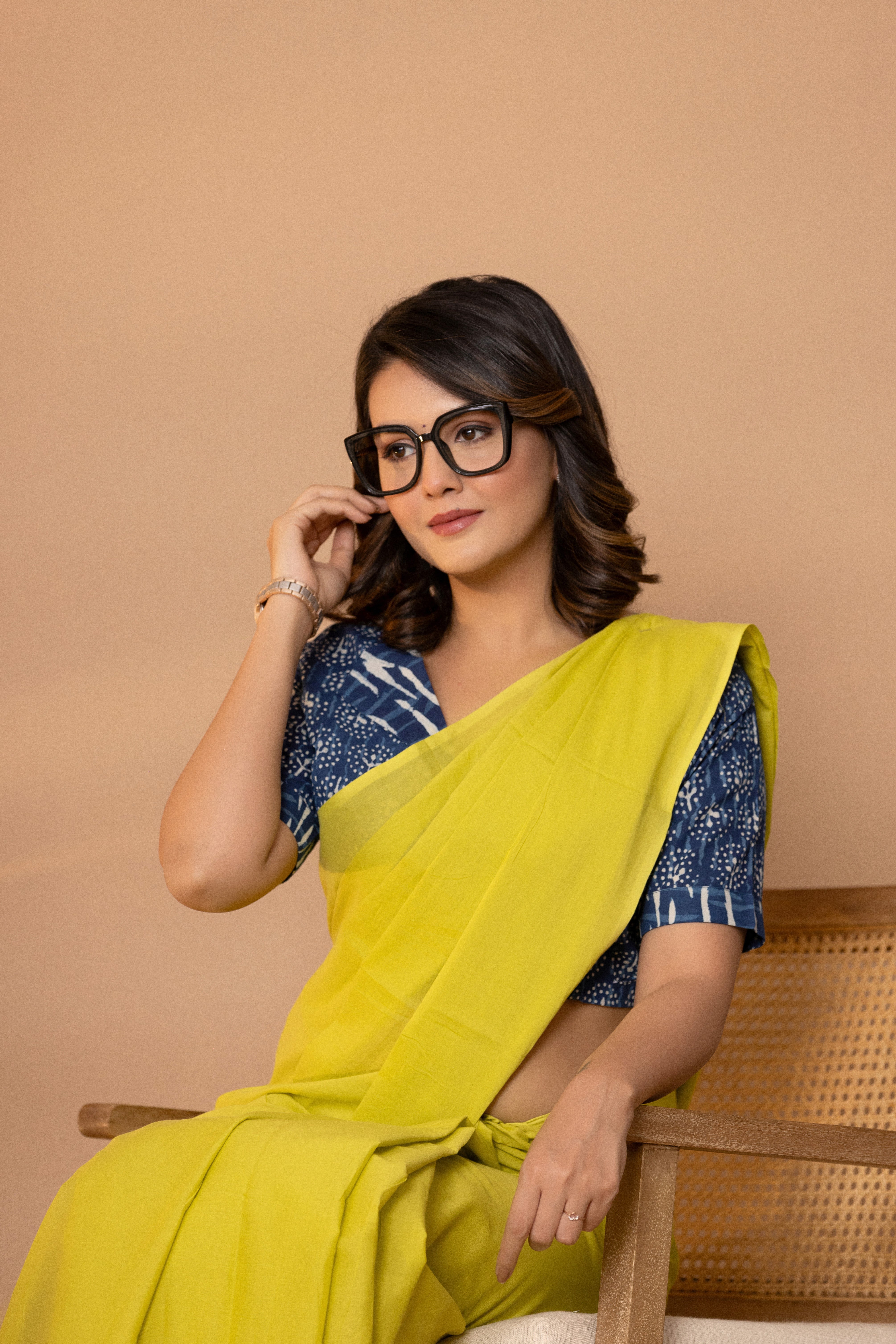 Bright Green Plain Dyed Mul Mul Cotton Saree with Tassels (without Blouse)