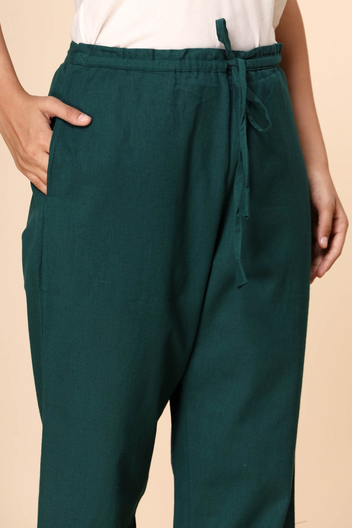 Dark Green Cotton Flex Straight Zipper Pants