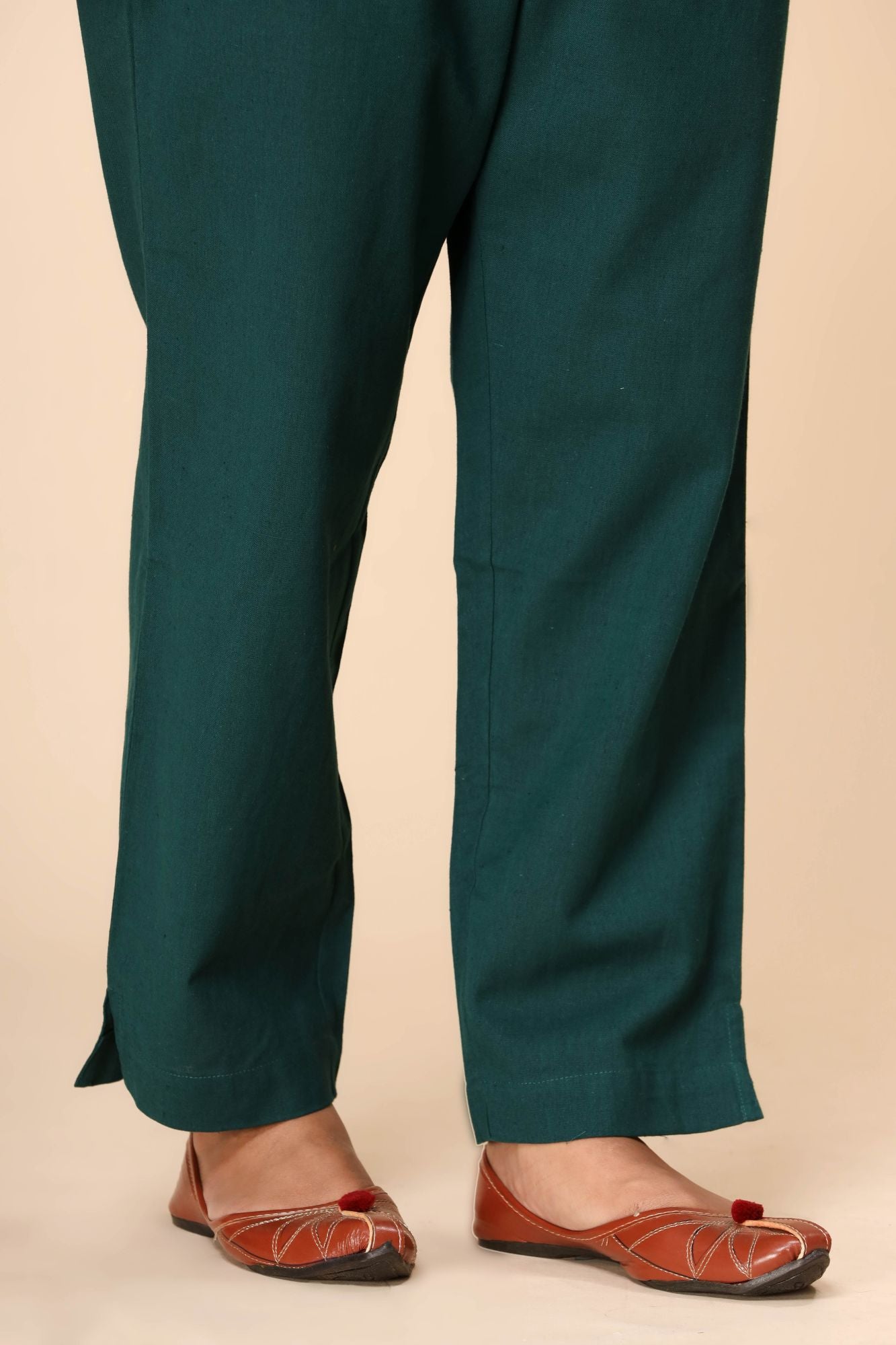 Dark Green Cotton Flex Straight Zipper Pants