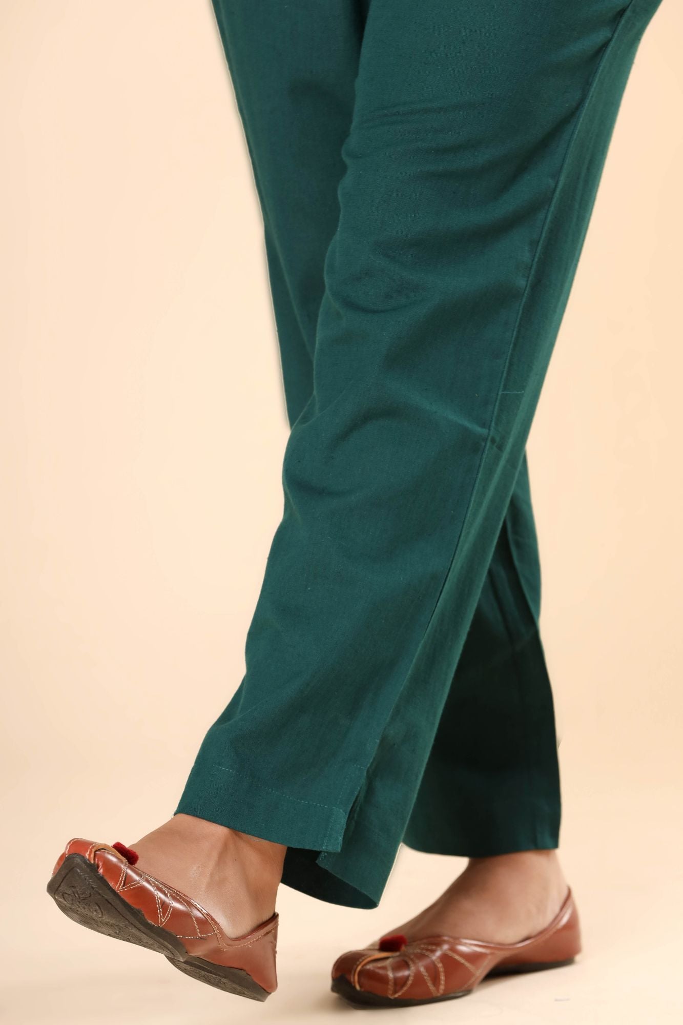 Dark Green Cotton Flex Straight Zipper Pants