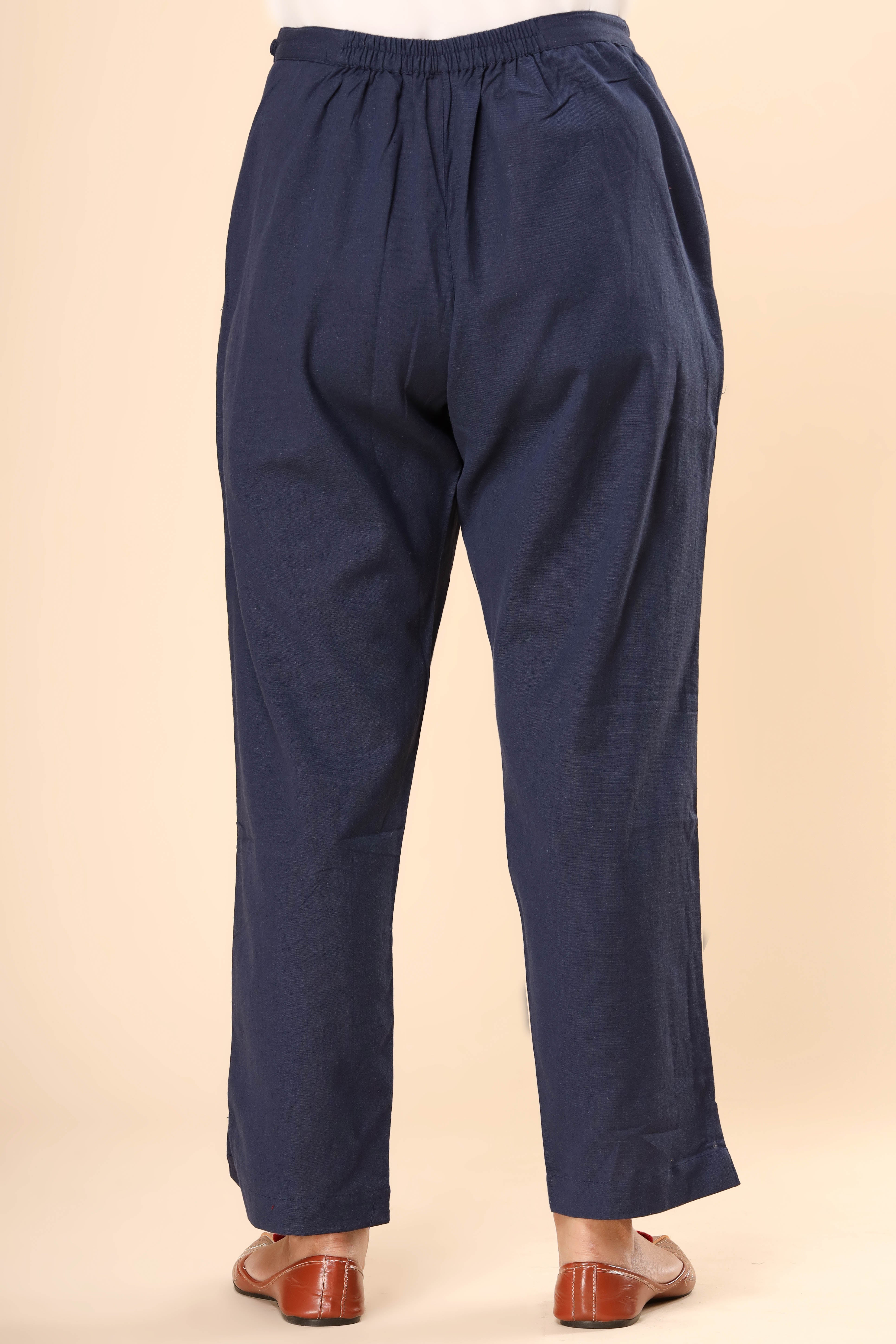 Night Time Blue Cotton Flex Straight Zipper Pants