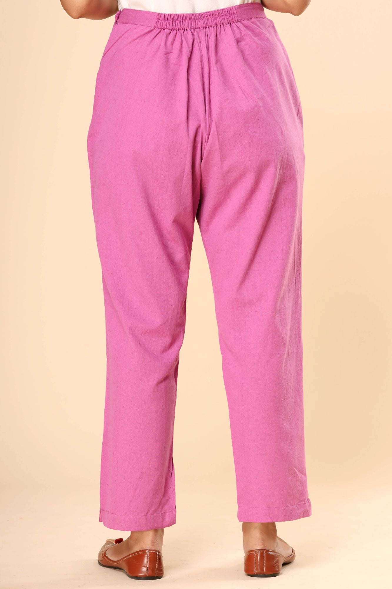 Pink Cotton Flex Straight Zipper Pants