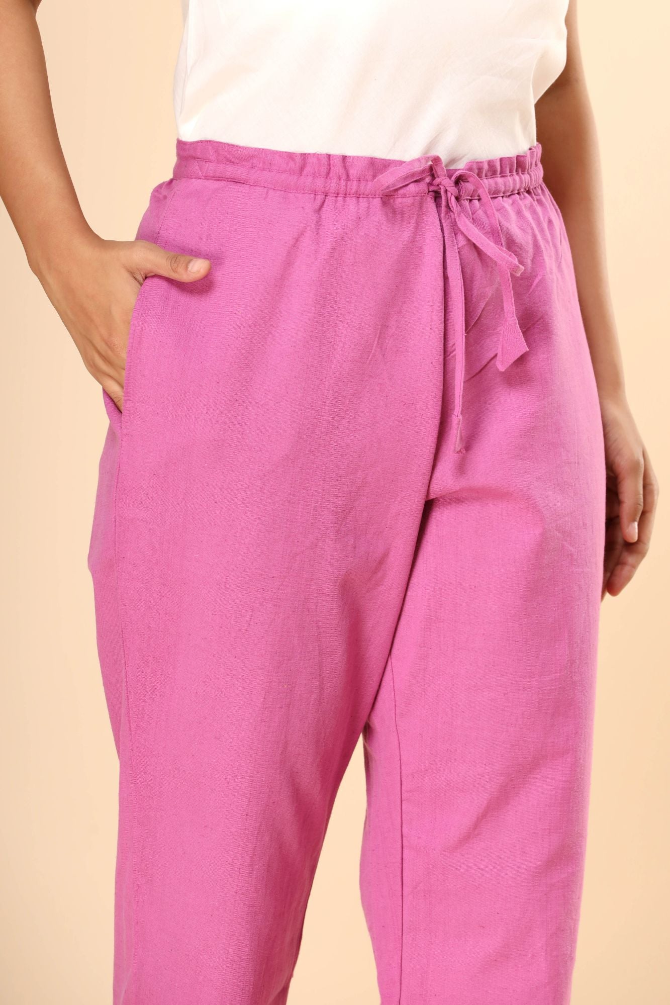 Pink Cotton Flex Straight Zipper Pants