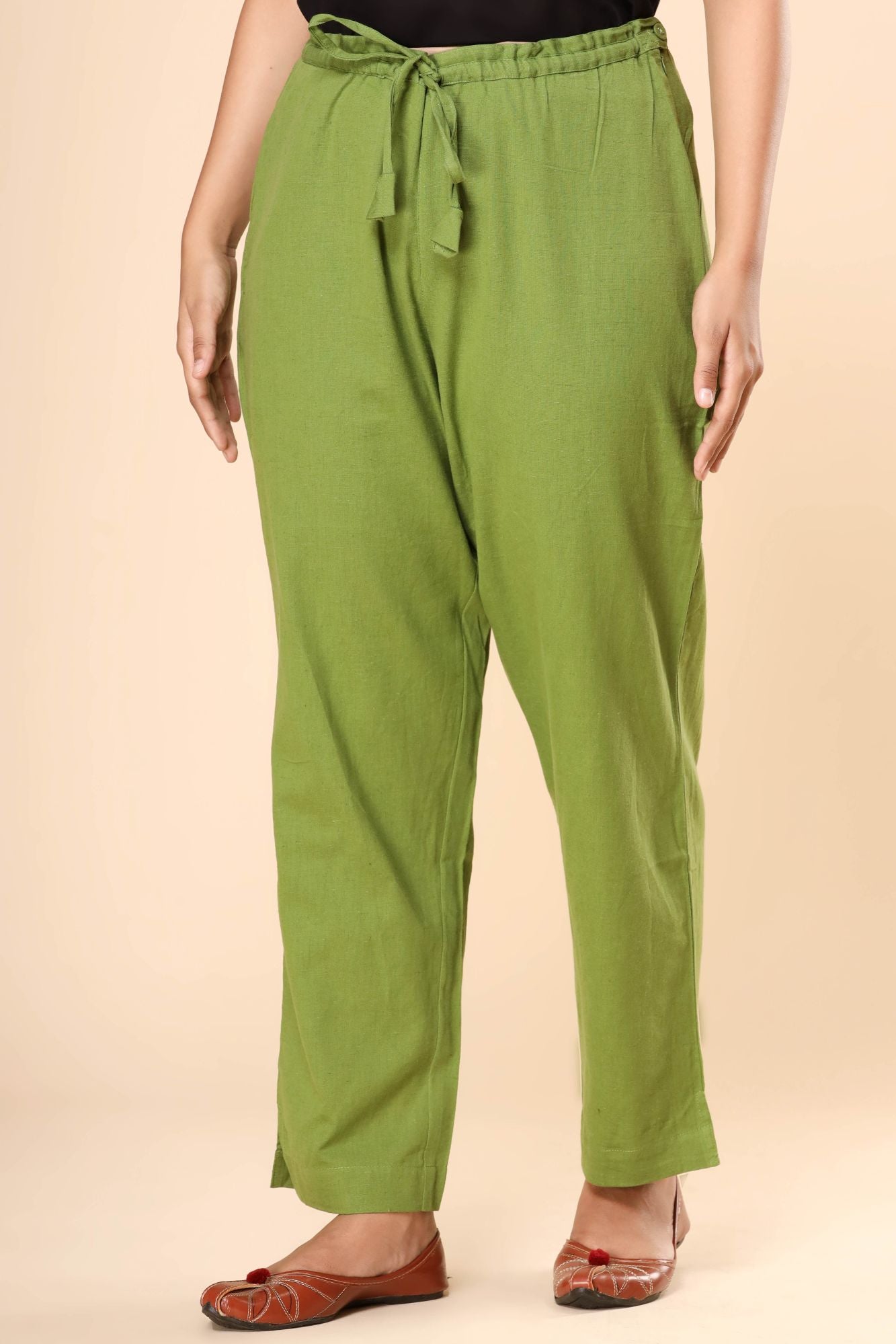 Greenery Cotton Flex Straight Zipper Pants