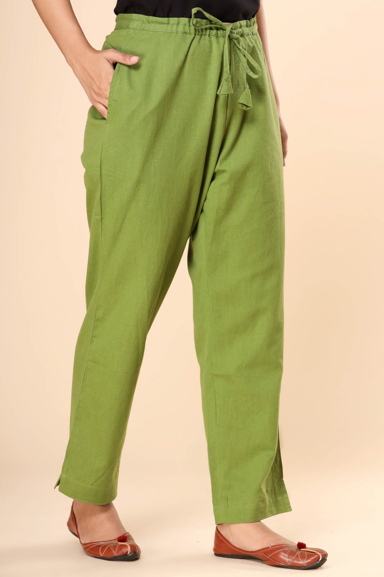 Greenery Cotton Flex Straight Zipper Pants