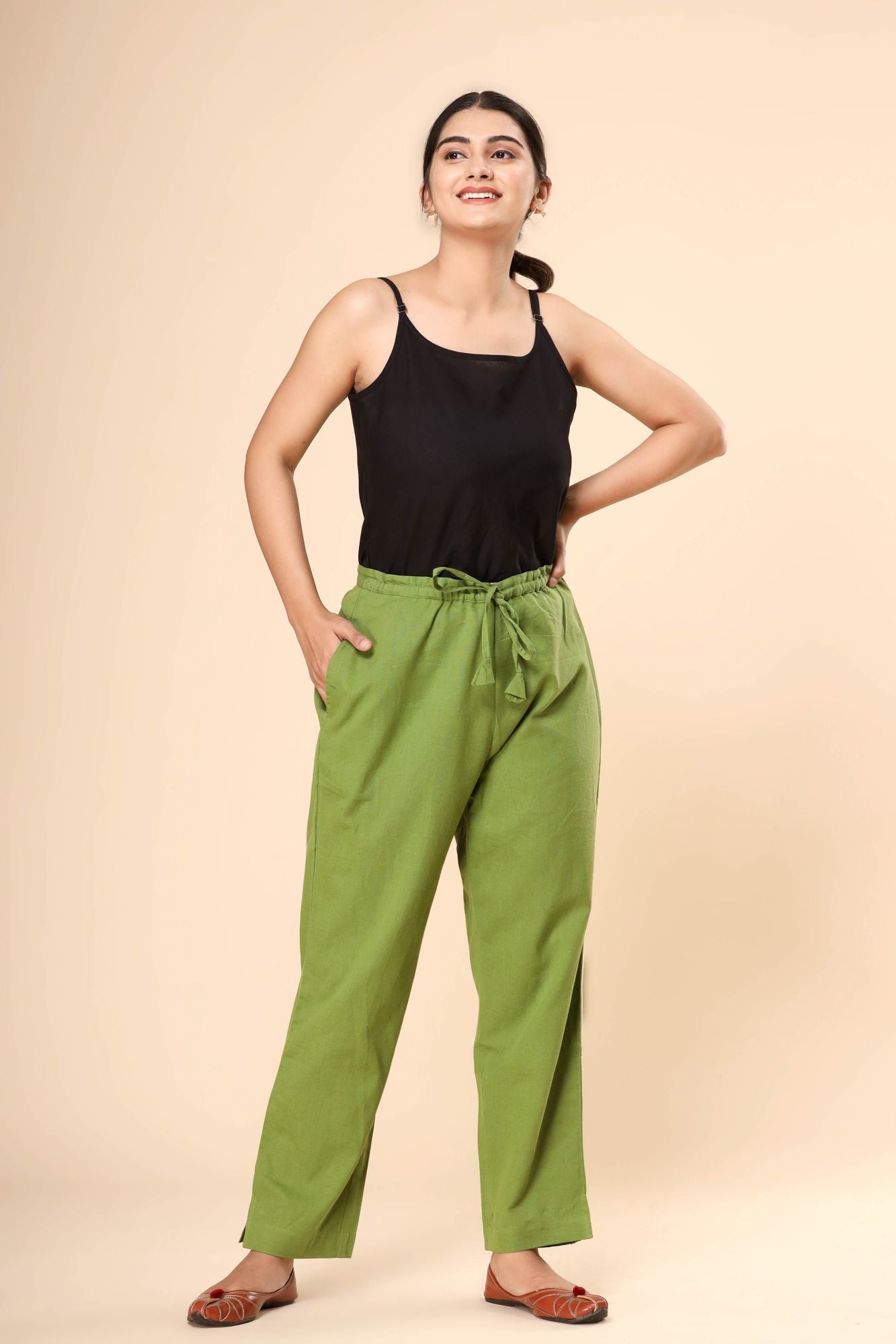 Greenery Cotton Flex Straight Zipper Pants