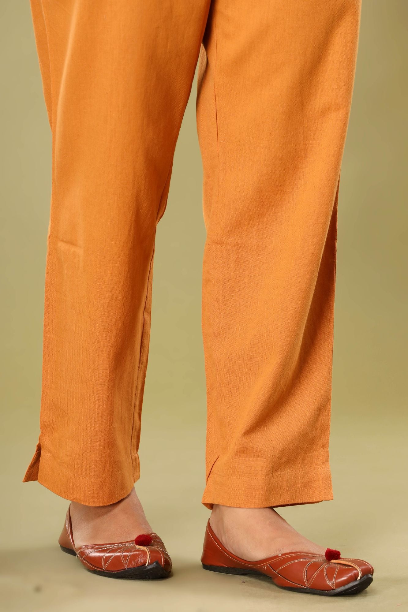 Orange Ochre Cotton Flex Straight Zipper Pants