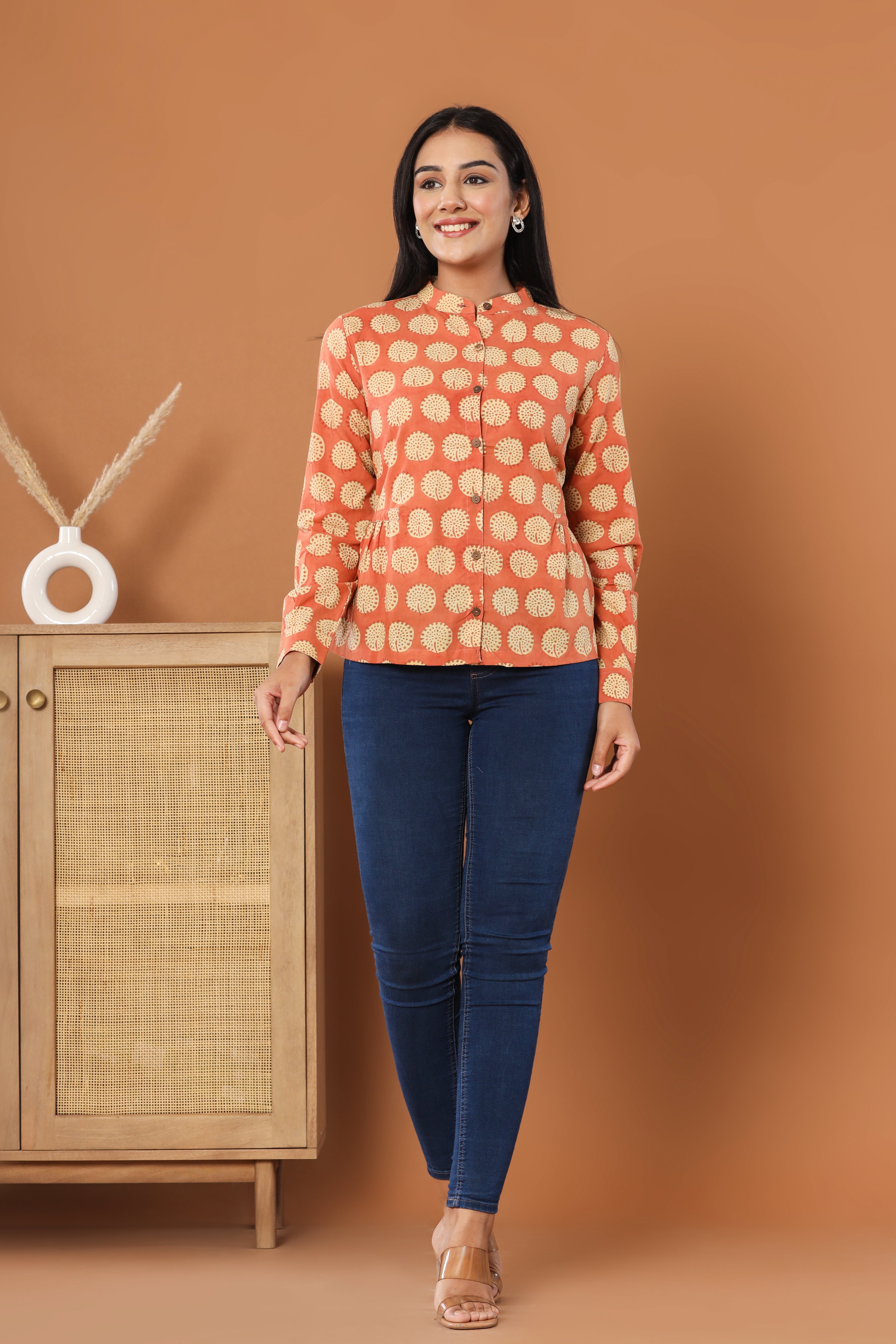 Bagru Gola Phool Womens Hand Block Printed Shirt Tops