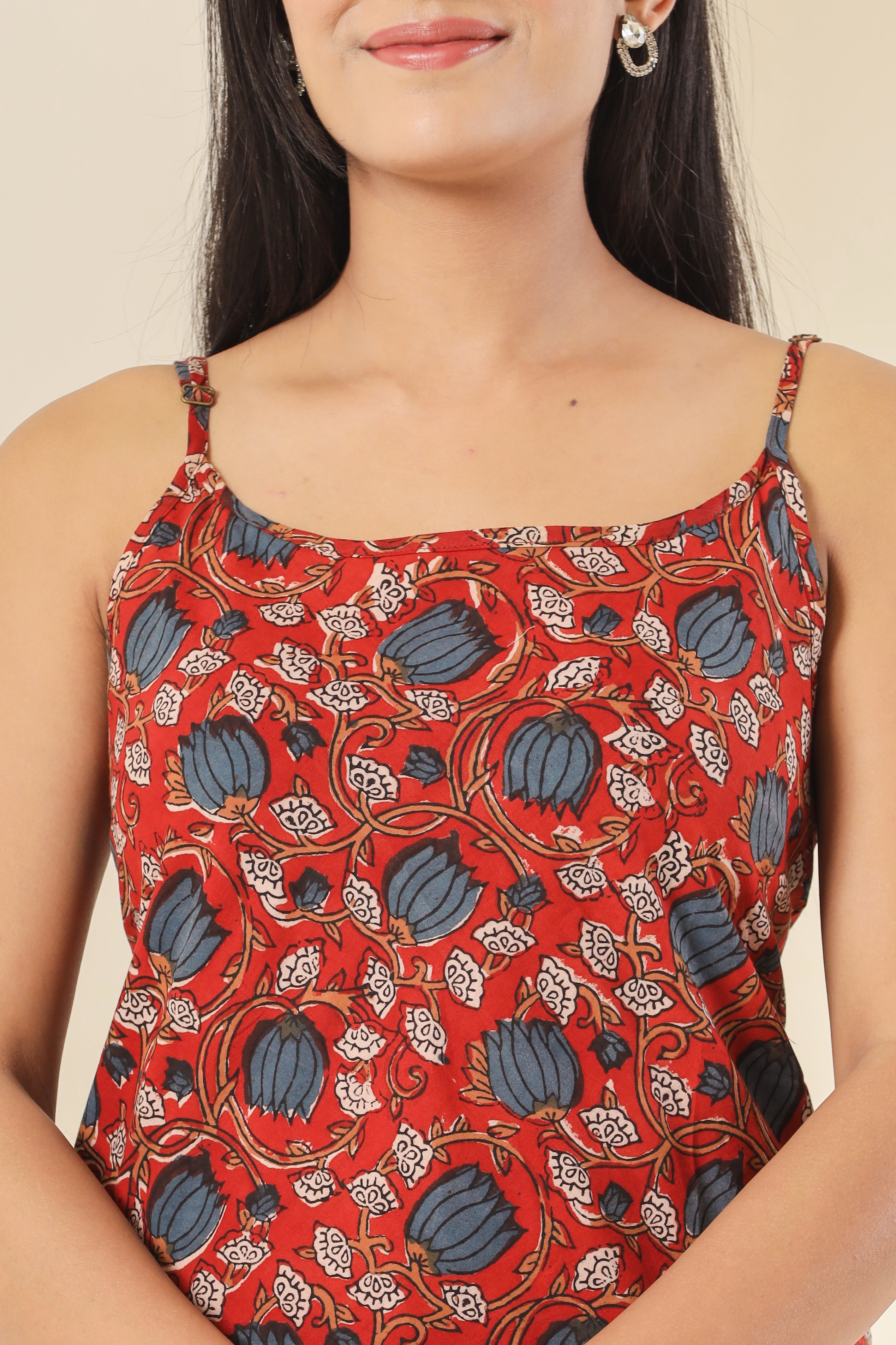 Kalamkari Kamal Womens Hand Block Printed Spaghetti Tops