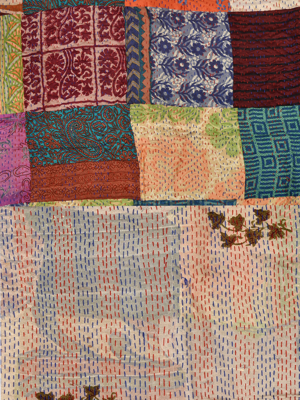 Natural Boota Pre-Loved Silk Sarees Kantha Patchwork Stole