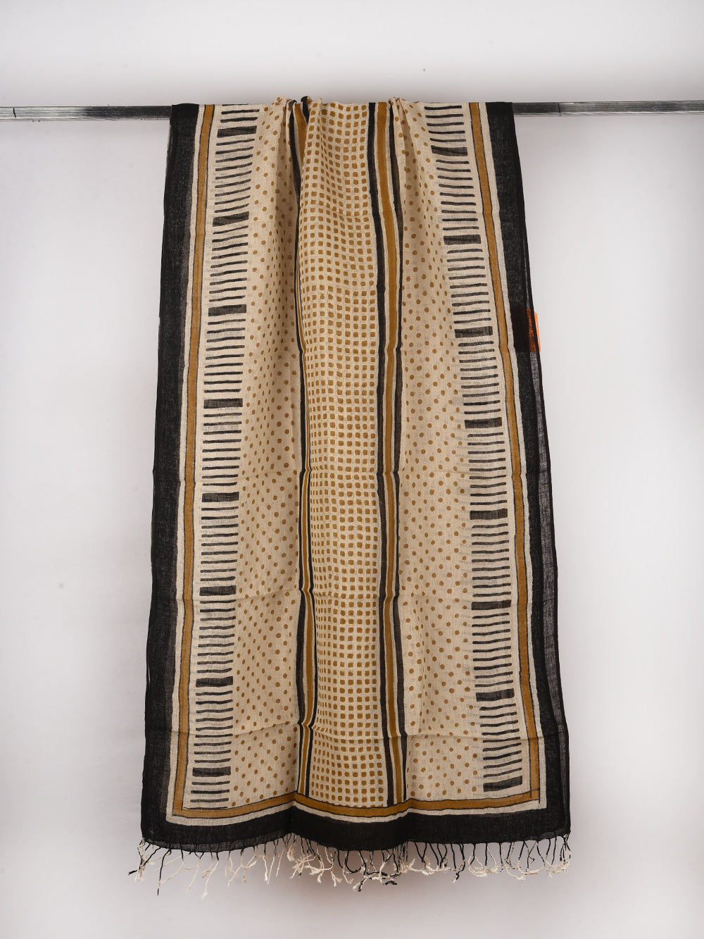 Bagru Polka Overload Hand Printed Pure Linen Dupatta