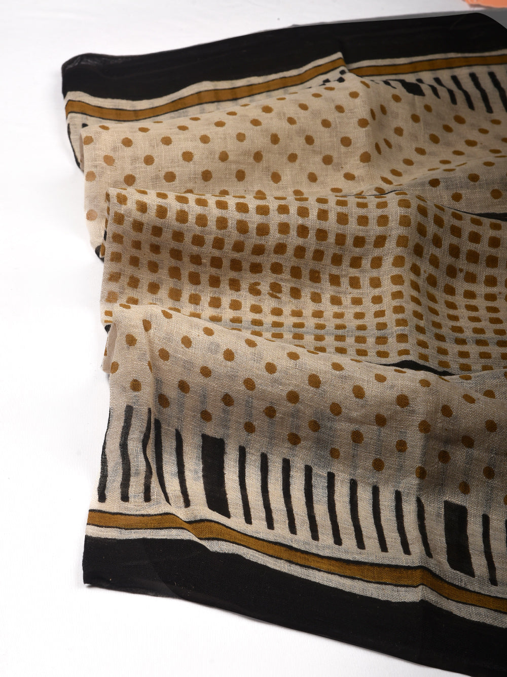 Bagru Polka Overload Hand Printed Pure Linen Dupatta