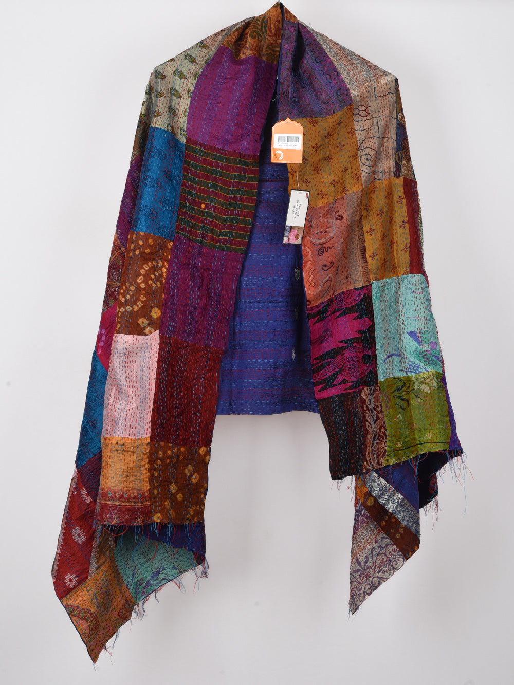 Purple Pre-Loved Silk Sarees Kantha Patchwork Stole