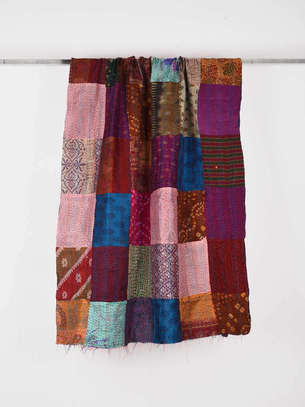 Purple Pre-Loved Silk Sarees Kantha Patchwork Stole