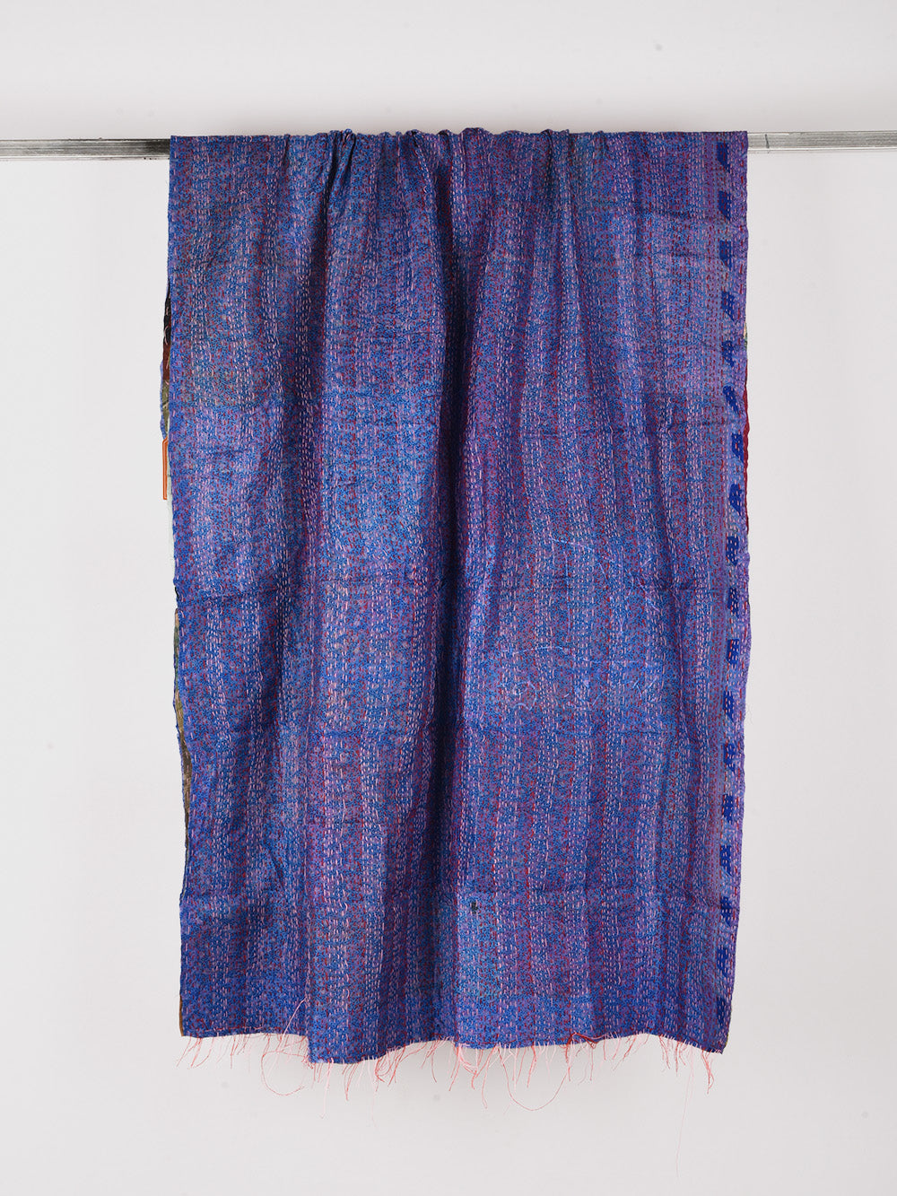 Peacock Blue Pre-Loved Silk Sarees Kantha Patchwork Stole