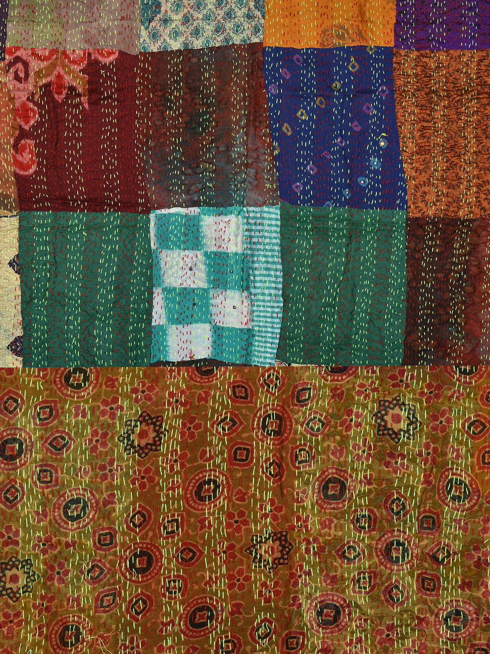 Yellow Bandhini Style Pre-Loved Silk Sarees Kantha Patchwork Stole