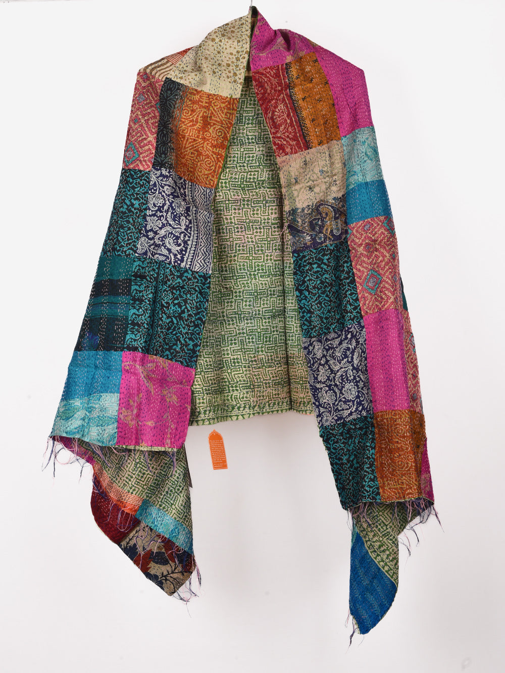 Aztec Pre-Loved Silk Sarees Kantha Patchwork Stole