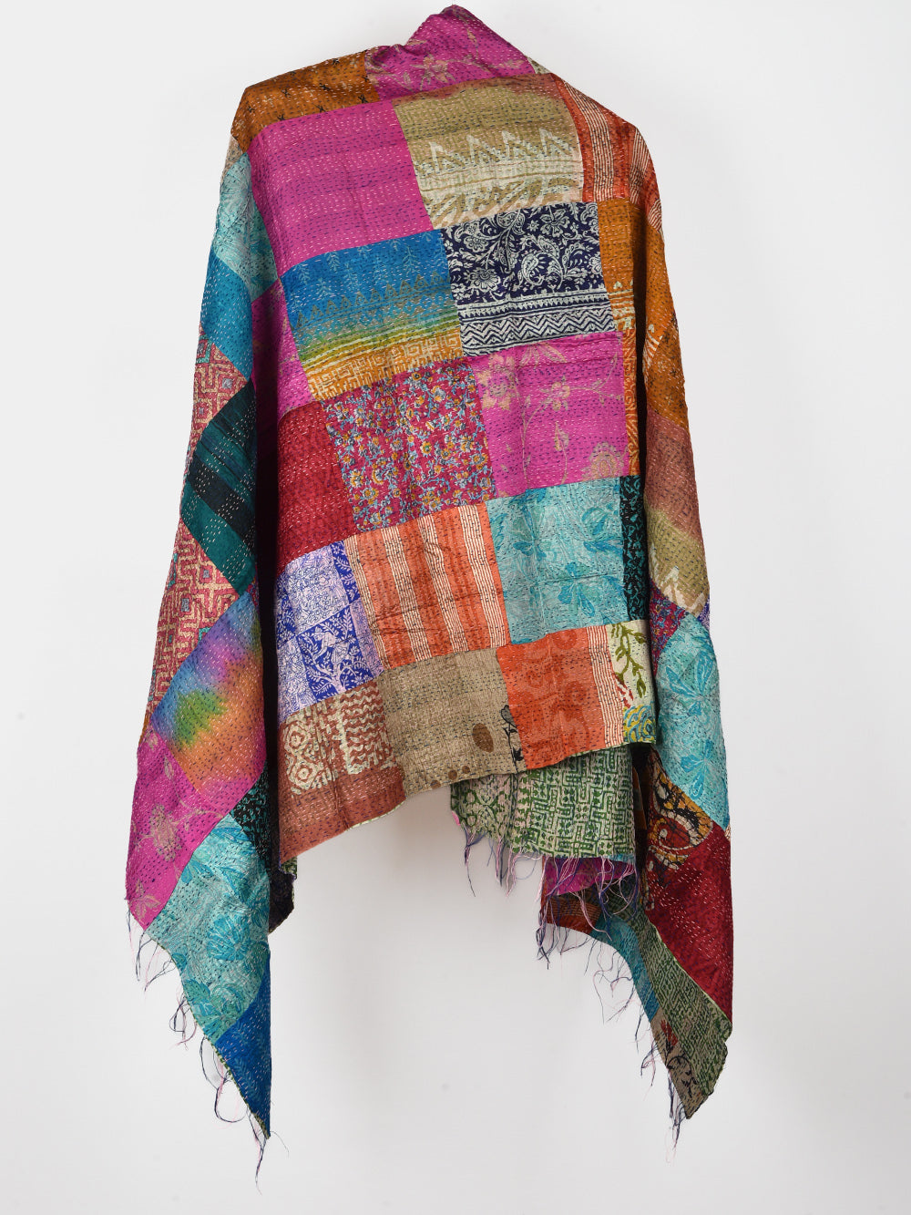 Aztec Pre-Loved Silk Sarees Kantha Patchwork Stole