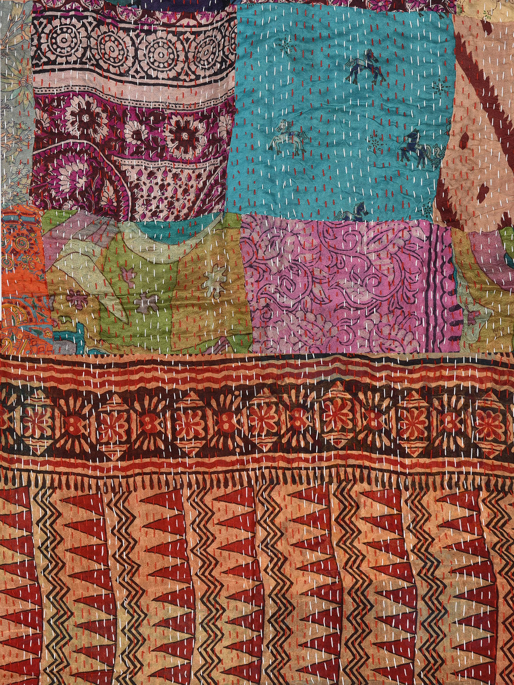 Aztec Trikon Pre-Loved Silk Sarees Kantha Patchwork Stole