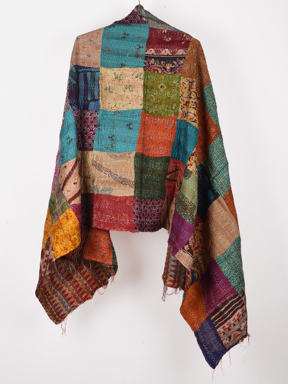 Aztec Trikon Pre-Loved Silk Sarees Kantha Patchwork Stole