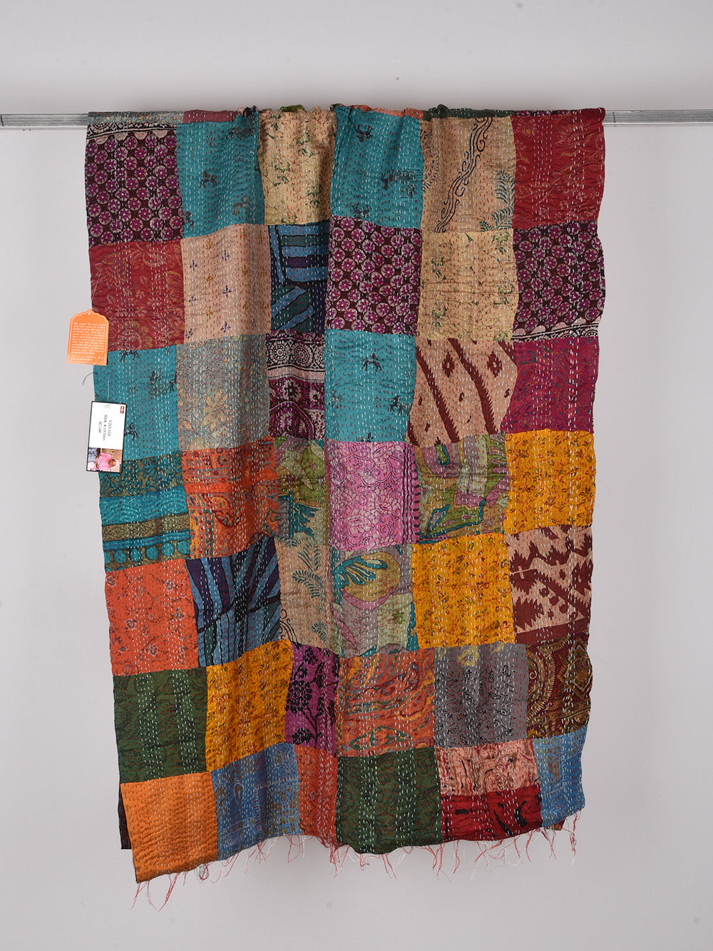 Aztec Trikon Pre-Loved Silk Sarees Kantha Patchwork Stole