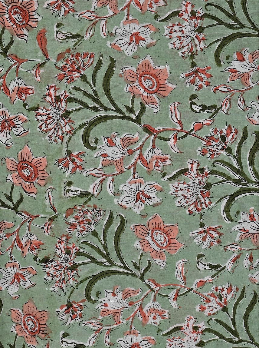 Grey Anokhi Forage Floral Pattern Hand Block Printed Modal Fabric