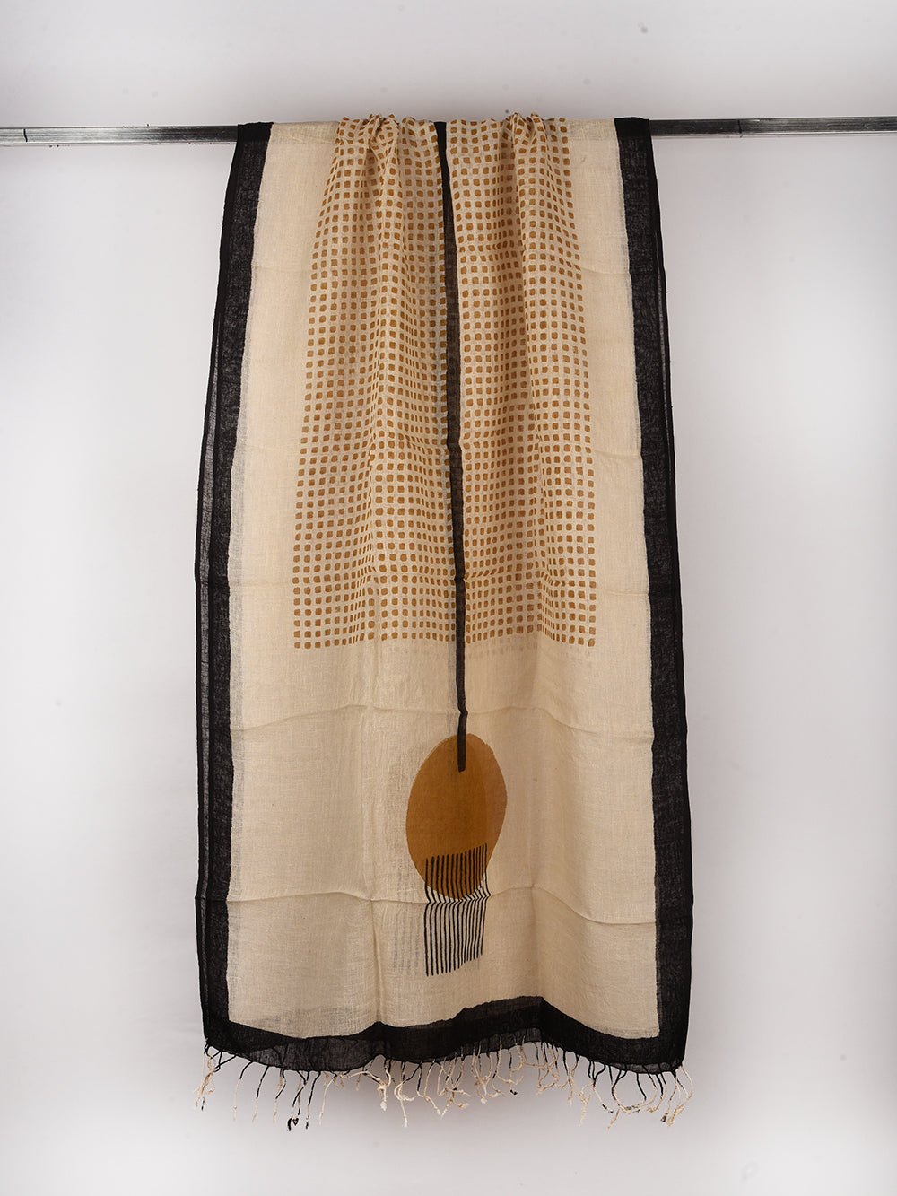 Bagru Abstract Geometric Hand Printed Pure Linen Dupatta