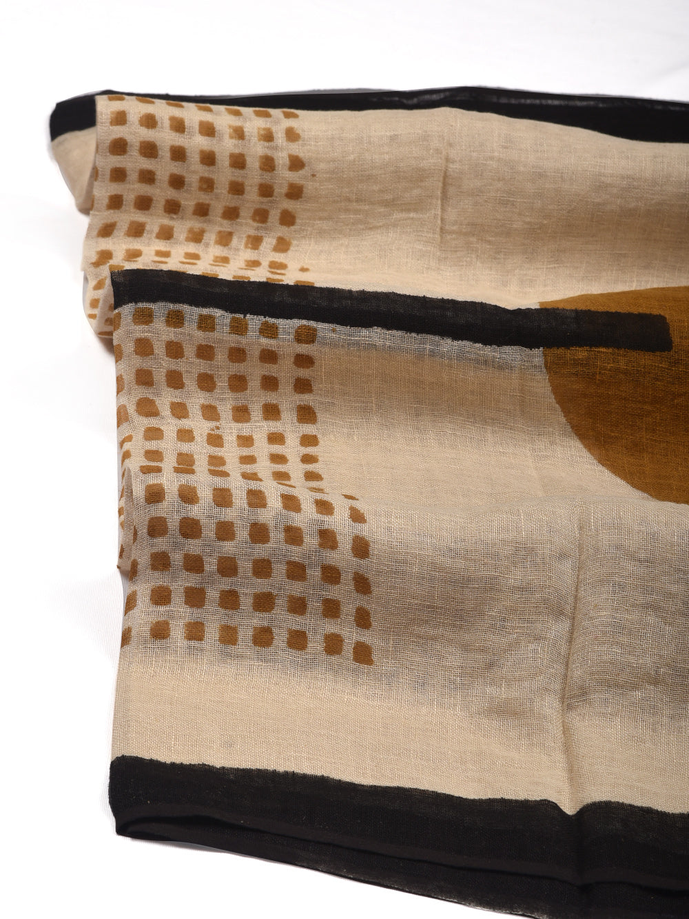 Bagru Abstract Geometric Hand Printed Pure Linen Dupatta