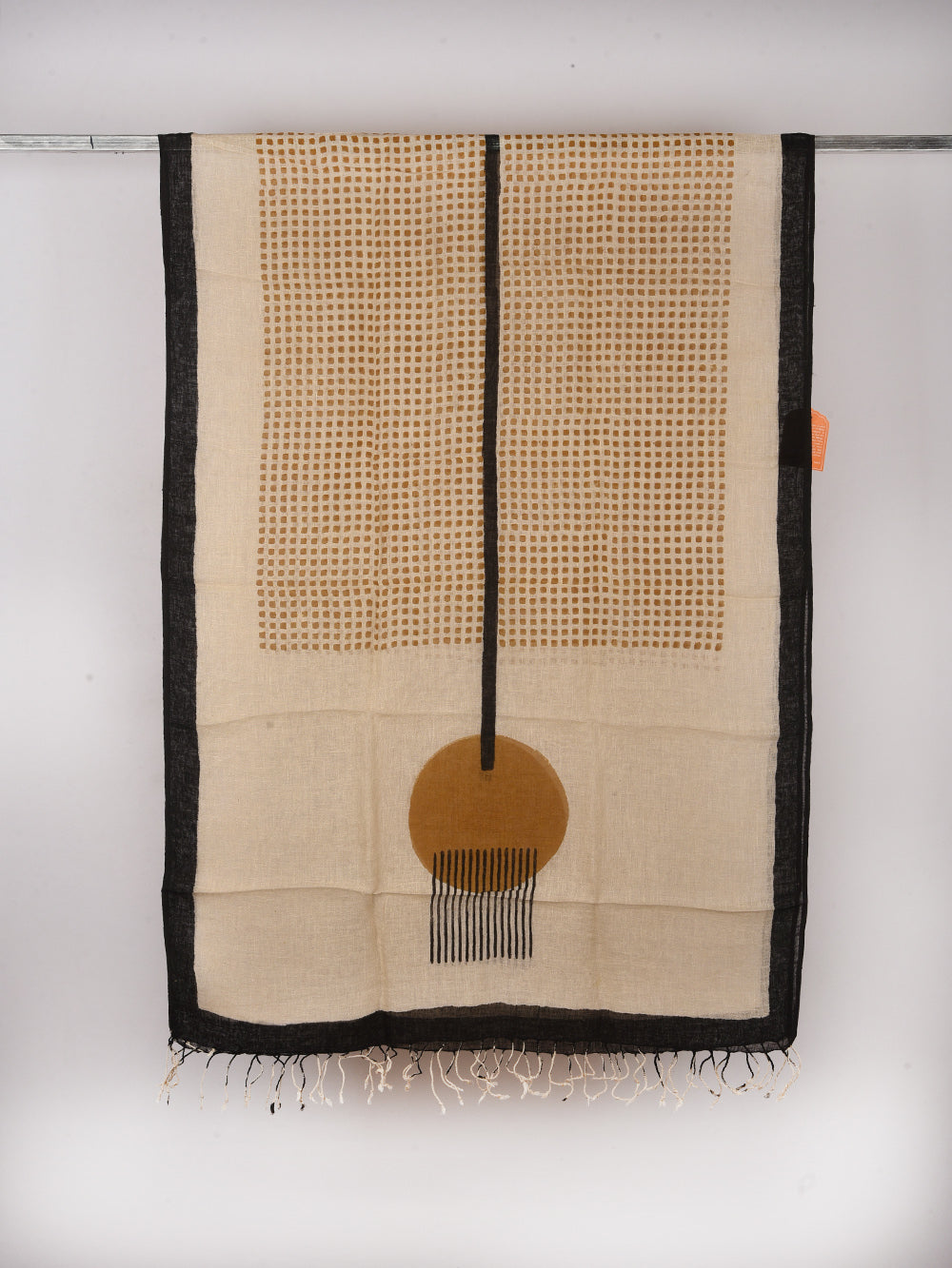 Bagru Abstract Geometric Hand Printed Pure Linen Dupatta