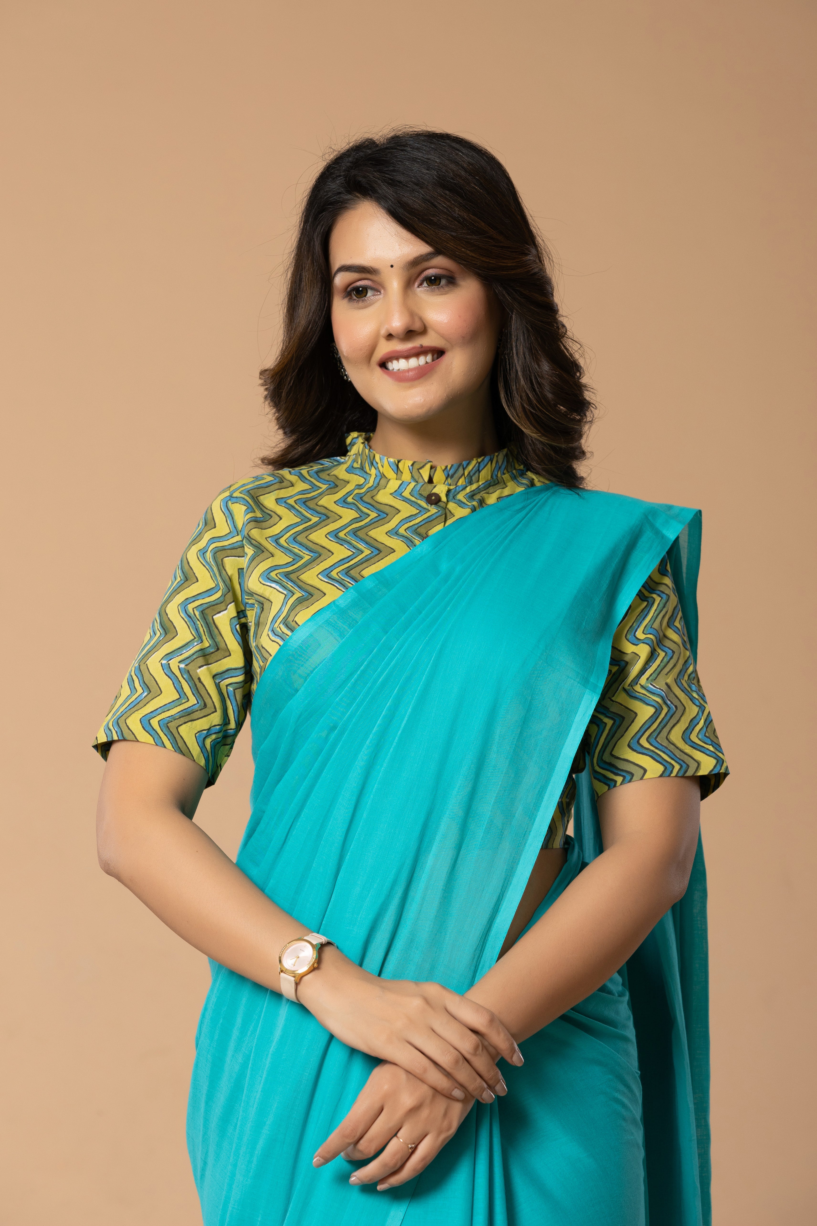 Aqua Blue Plain Dyed Mul Mul Cotton Saree with Tassels (without Blouse)