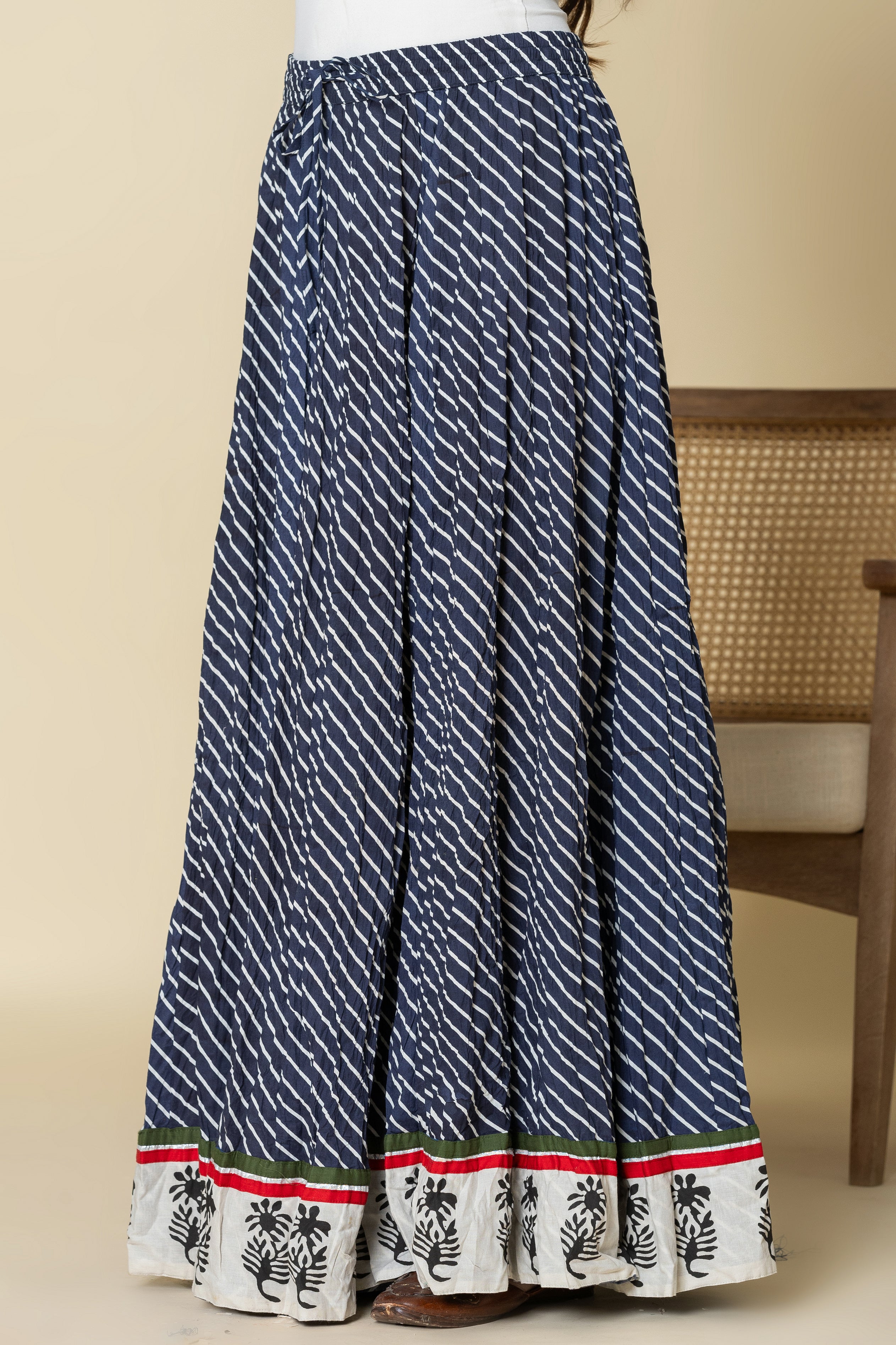 Night Time Lehariya Crinkled Cotton 28 Kali Kalidaar Skirt