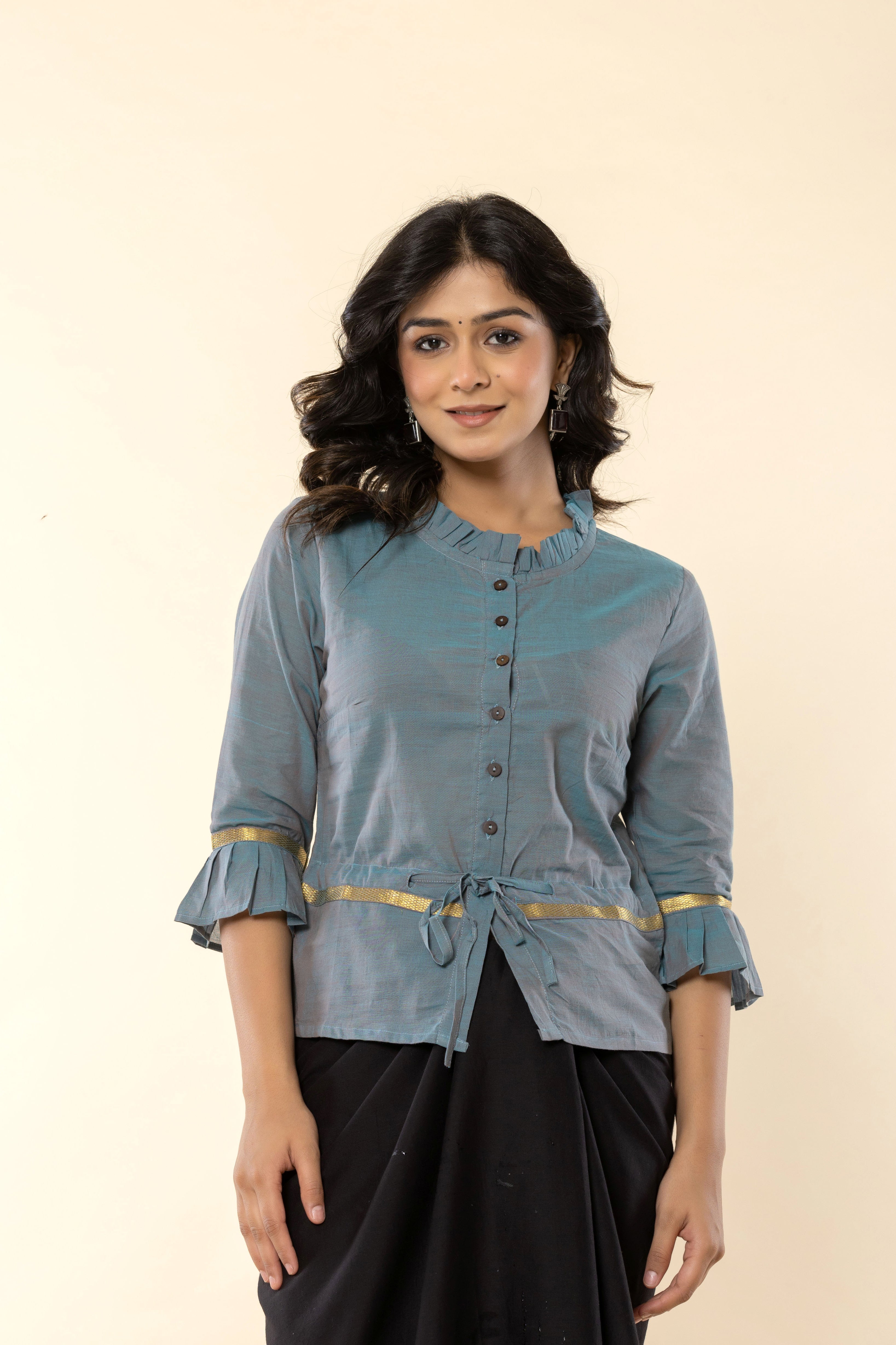 English Grey Mangalgiri Cotton Long Blouse