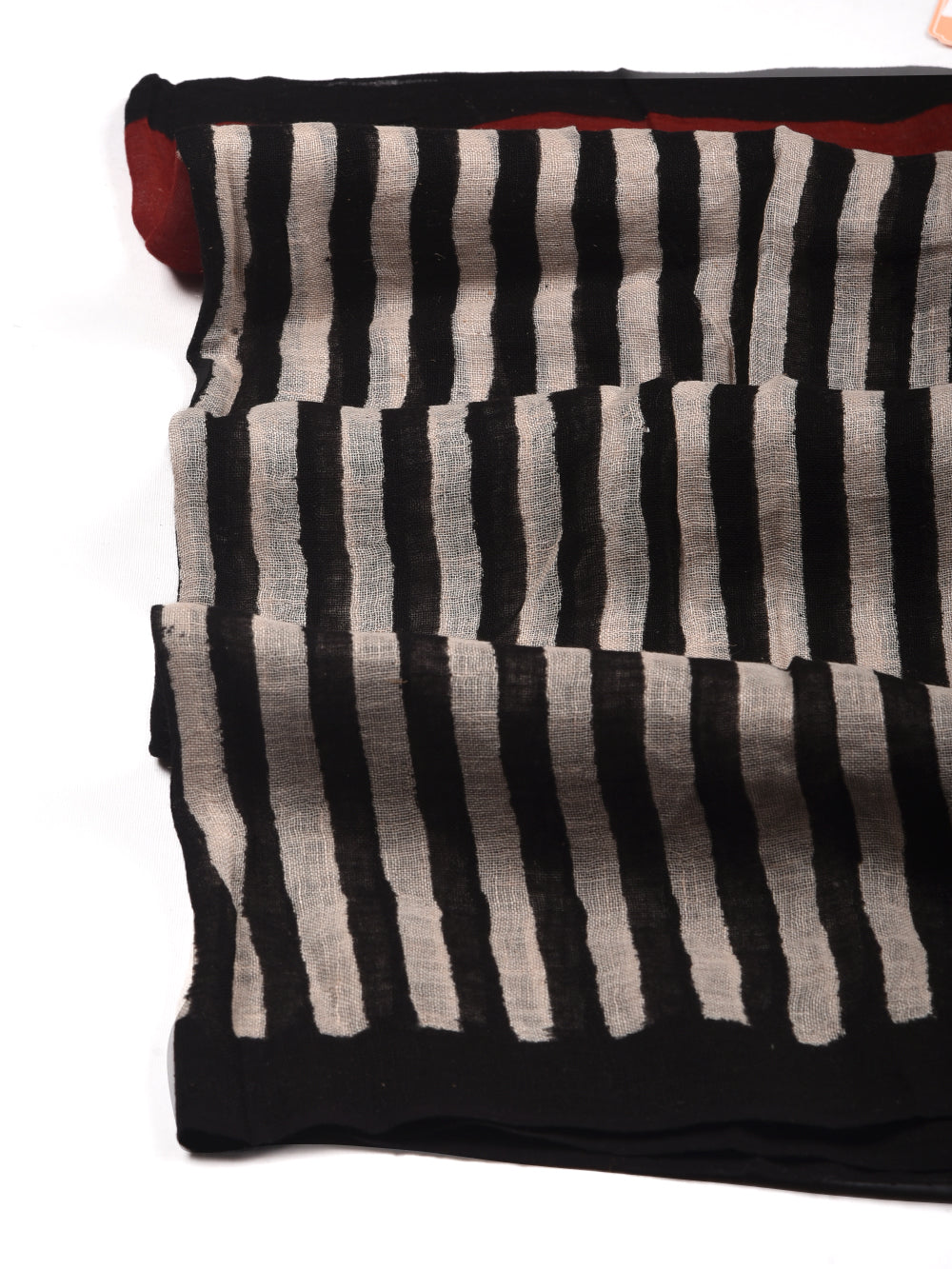 Bagru Bold Stripes Hand Printed Pure Linen Dupatta
