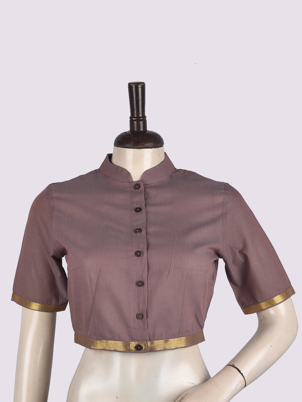 Pyaazi Mandarin Collar Mangalgiri Cotton Blouse