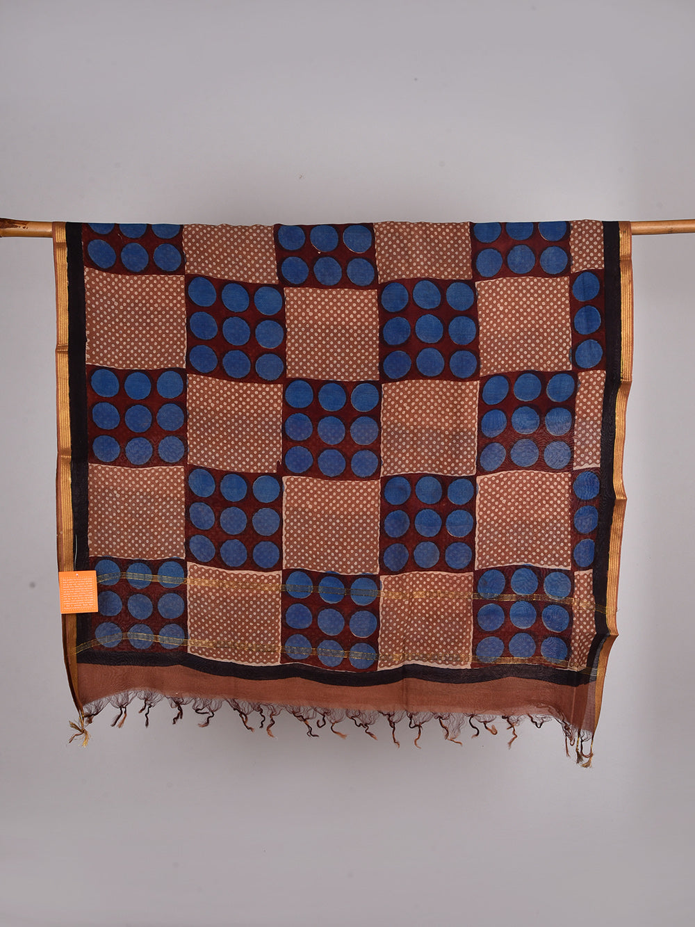 Check & Dots Hand Block Printed Silk Cotton Chanderi Dupatta