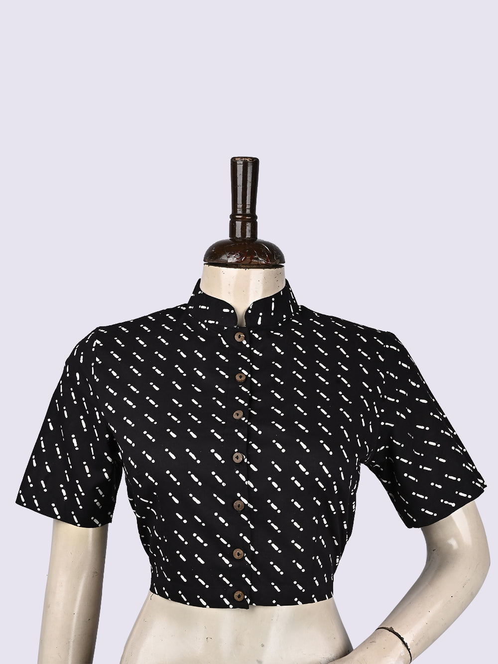 Black Morse Code Prints Hand Block Printed Cotton Blouse