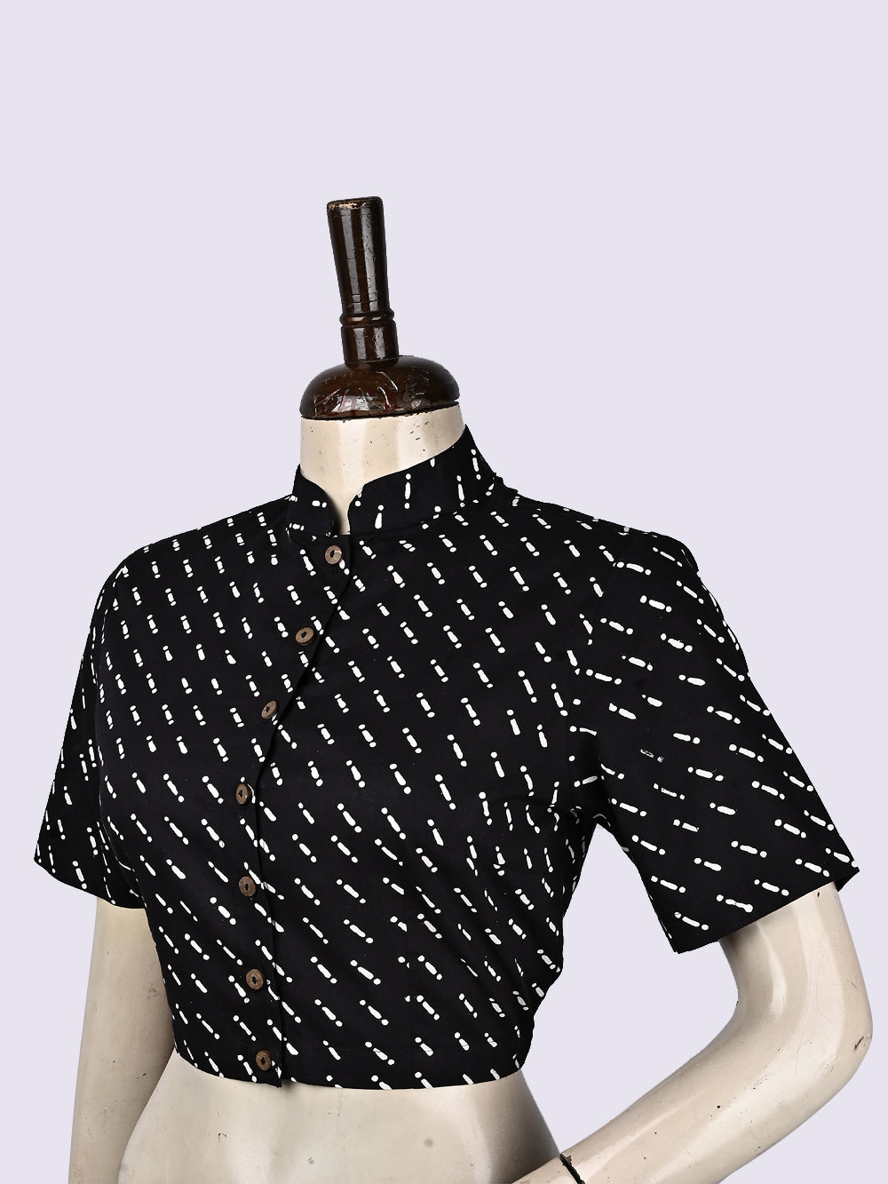 Black Morse Code Prints Hand Block Printed Cotton Blouse