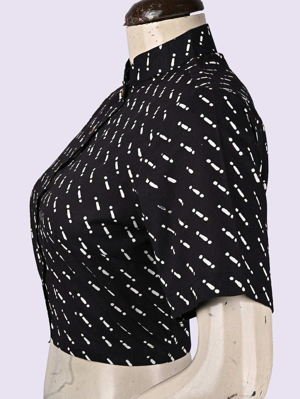 Black Morse Code Prints Hand Block Printed Cotton Blouse