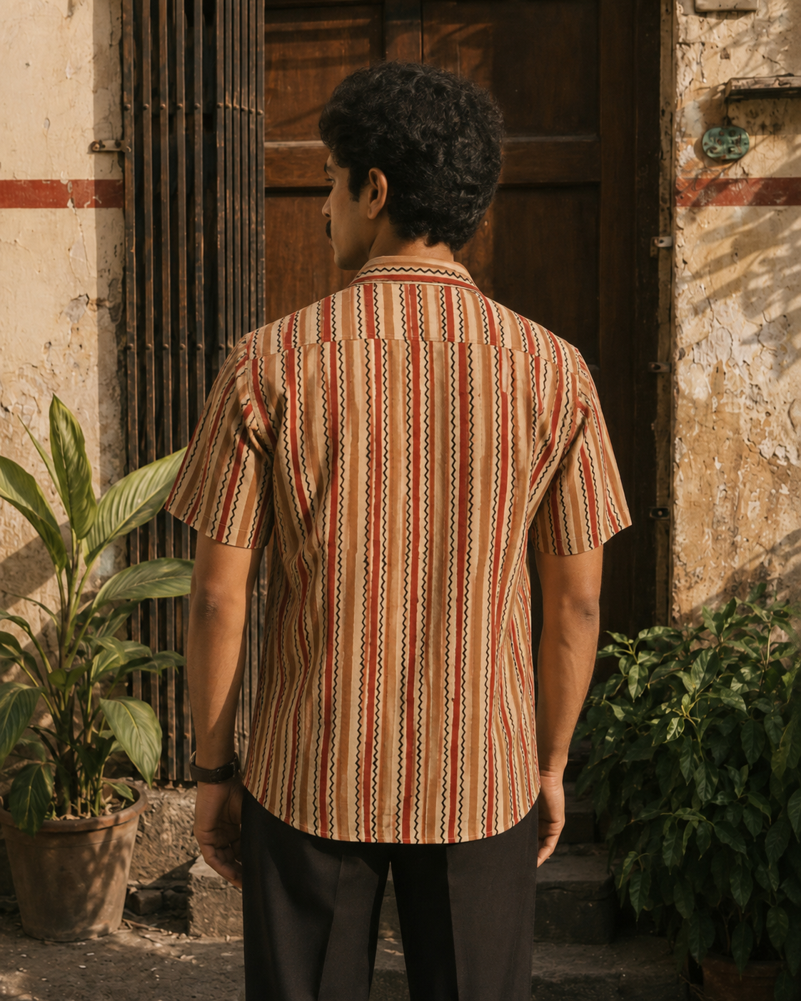 Bagru Stripe-Ziggy Cotton Mens Half Sleeve Shirts