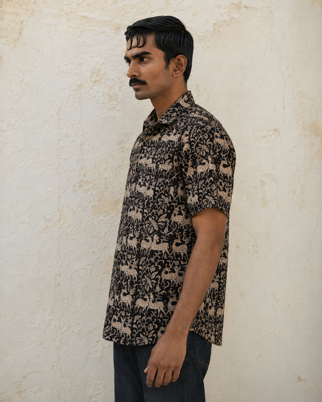 Black Hiran Cotton Mens Half Sleeve Shirts