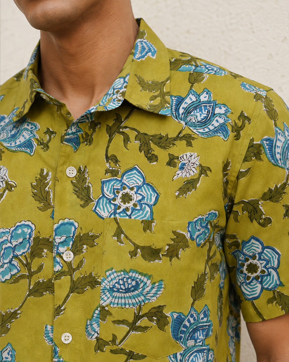 Green Gulbahar Cotton Mens Half Sleeve Shirts