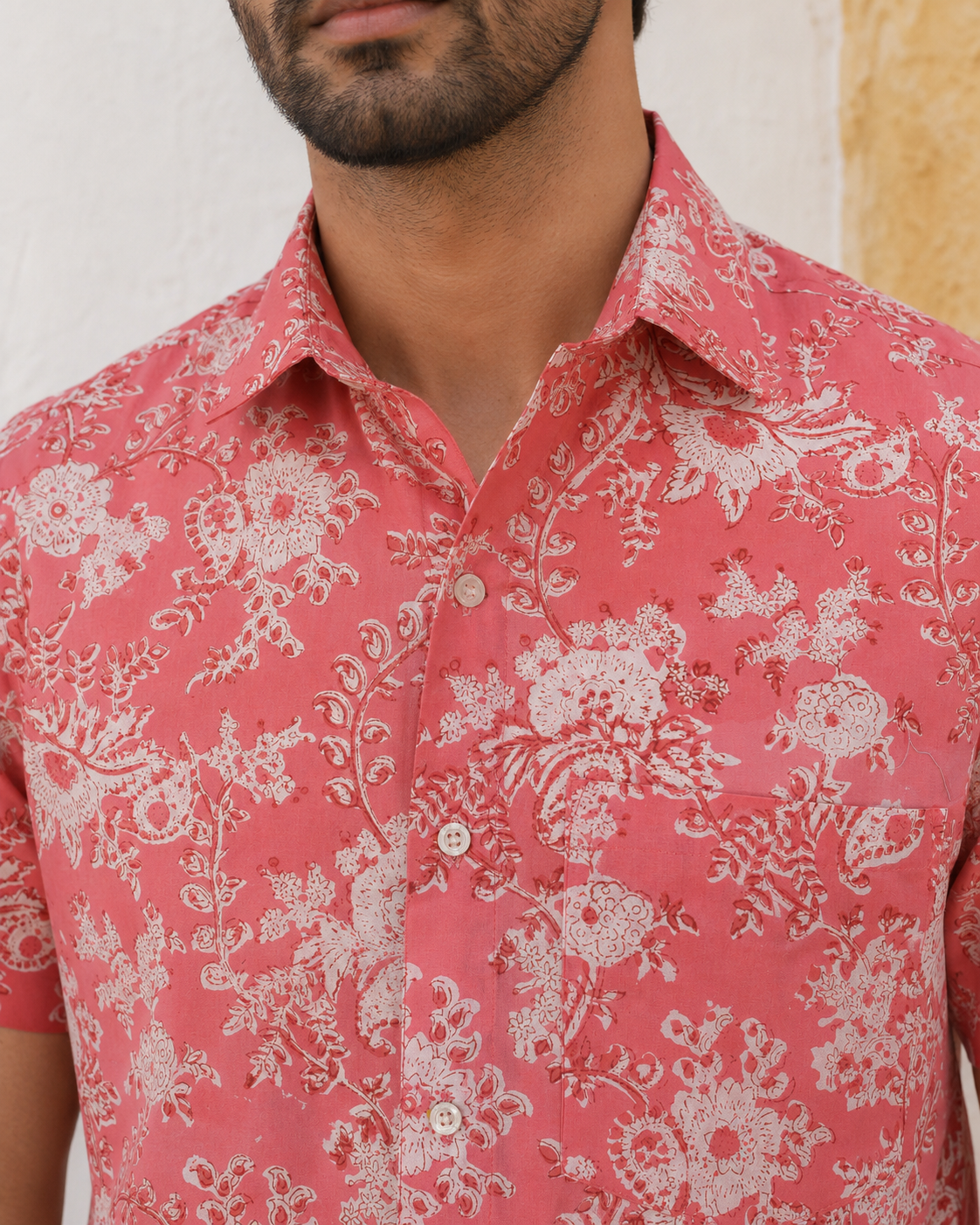 English Rose Cotton Mens Half Sleeve Shirts
