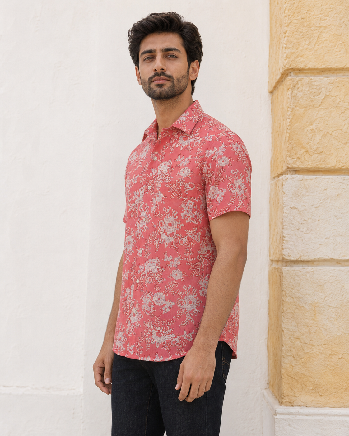 English Rose Cotton Mens Half Sleeve Shirts
