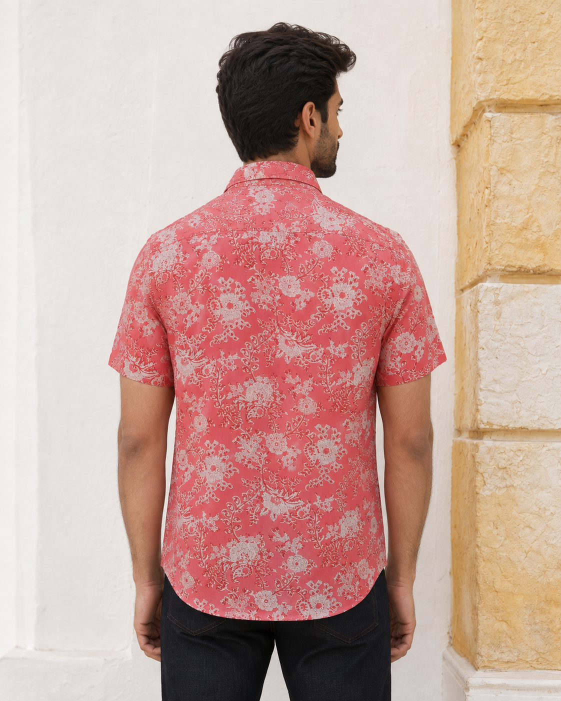 English Rose Cotton Mens Half Sleeve Shirts