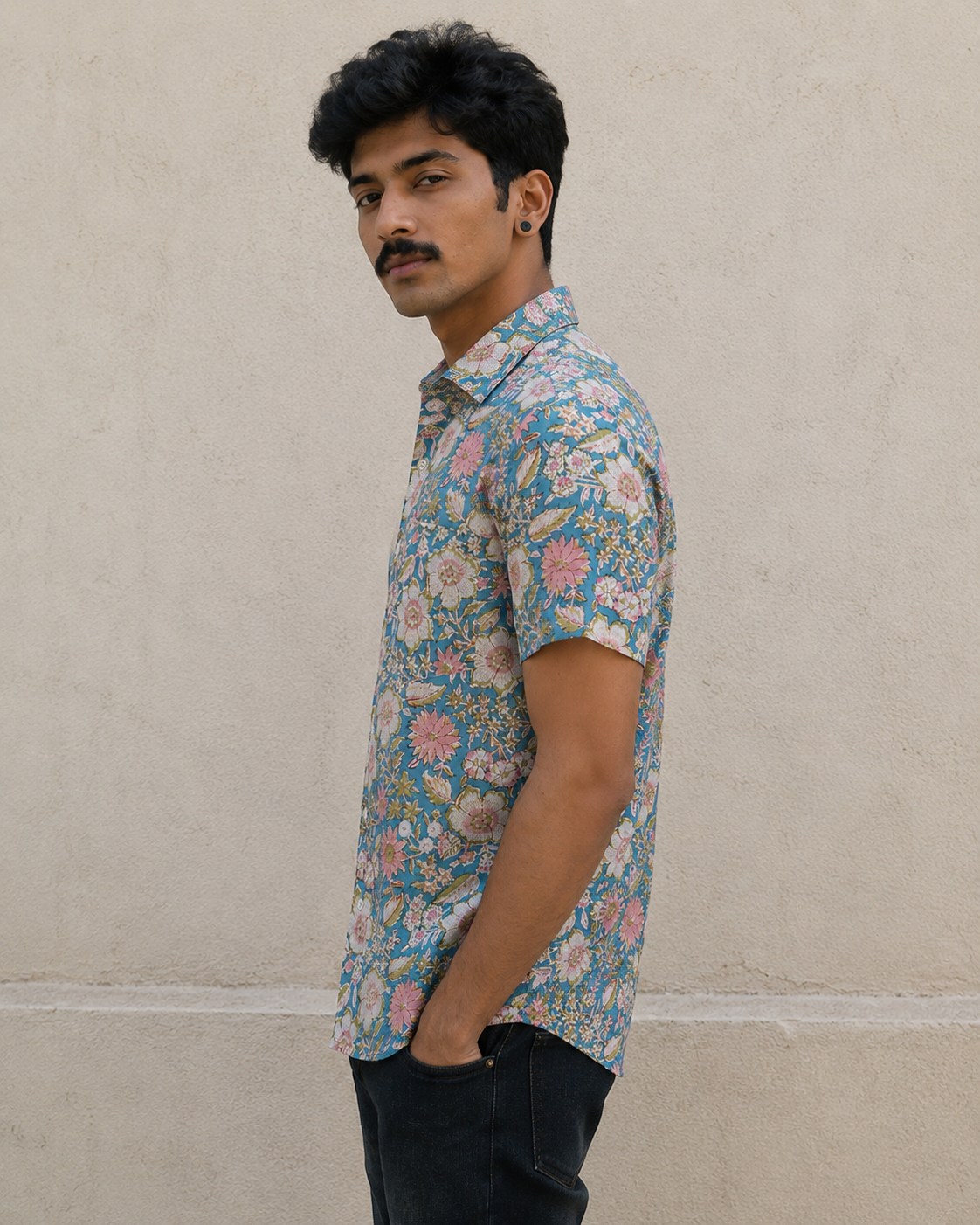 Sky Blue Bagaan Cotton Mens Half Sleeve Shirts
