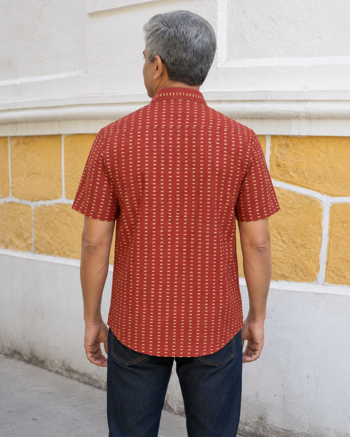 Red Dashes Cotton Mens Half Sleeve Shirts