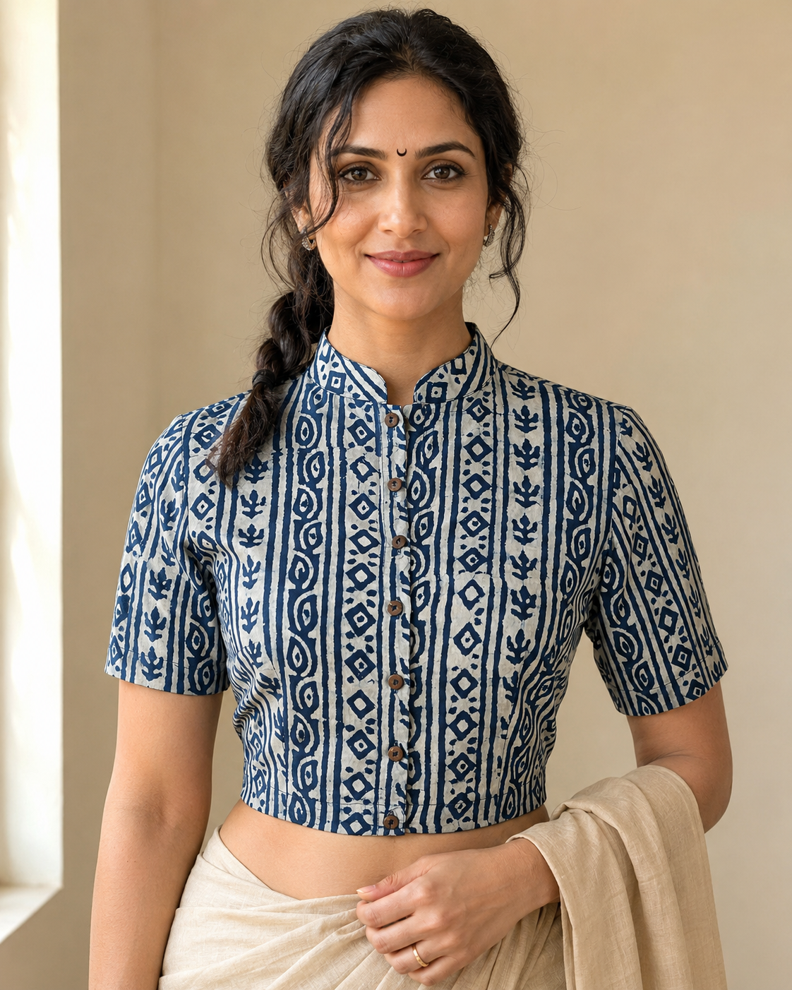 Indigo Daboo Antique Prints Hand Block Printed Cotton Blouse
