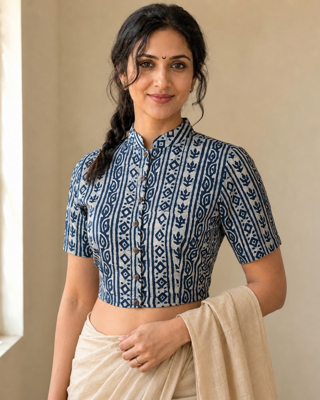 Indigo Daboo Antique Prints Hand Block Printed Cotton Blouse