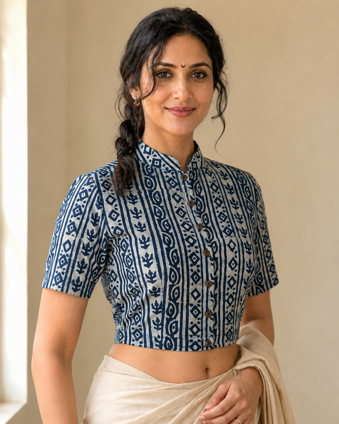 Indigo Daboo Antique Prints Hand Block Printed Cotton Blouse