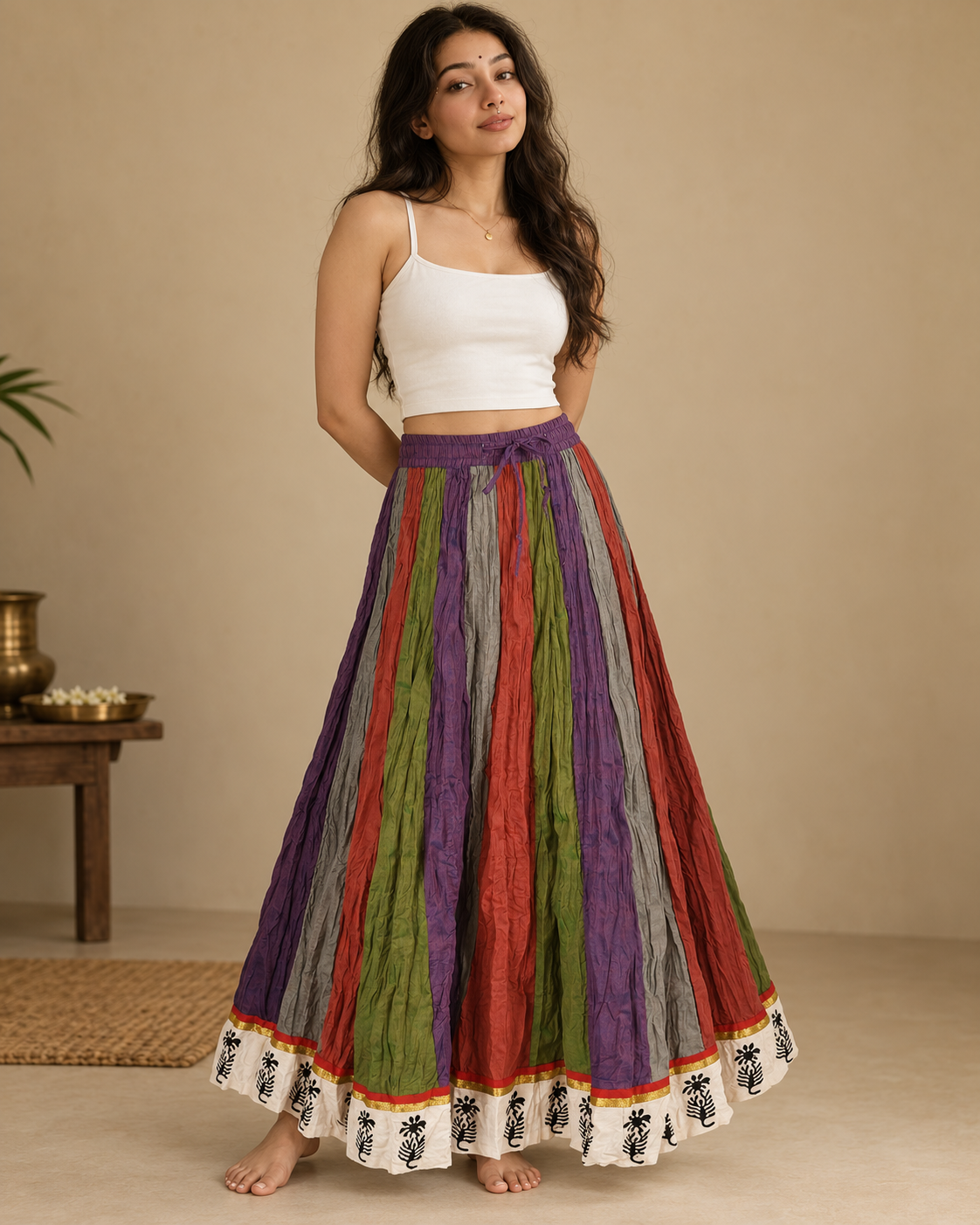 Plain Dyed Crinkled Cotton Mangalgiri 28 Kali Kalidaar Skirt